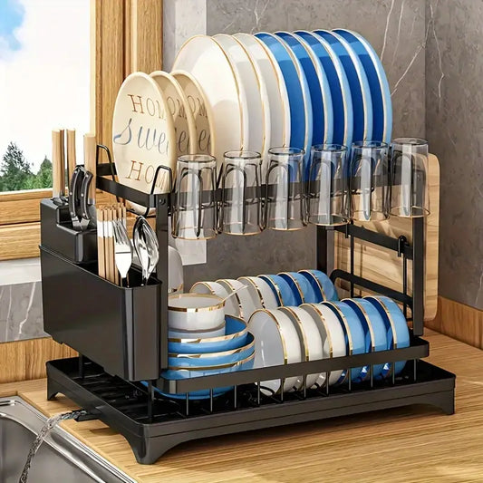 SteelDry Double Dish Rack & Utensil Holder